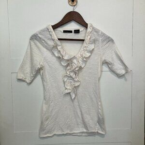 Press White‎ Short Sleeve Women's Small Ruffle Button Front Coquette Chic Girly